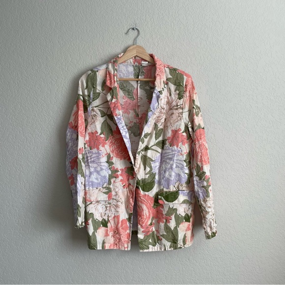 Joie Linen Blazer Womens Large Floral 100% Linen - Picture 1 of 6